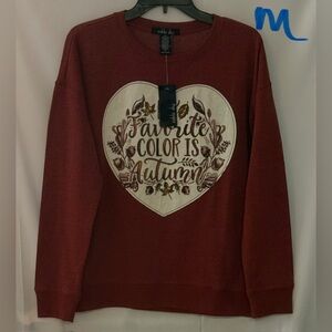 Autumn Heart Crew Neck Sweater in Red